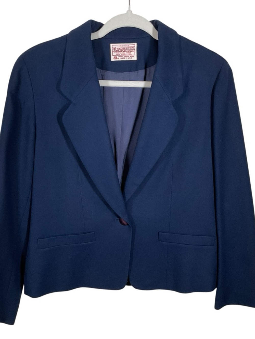 Pendleton Vintage Women’s Pure Virgin Wool Navy Blazer. Size 8